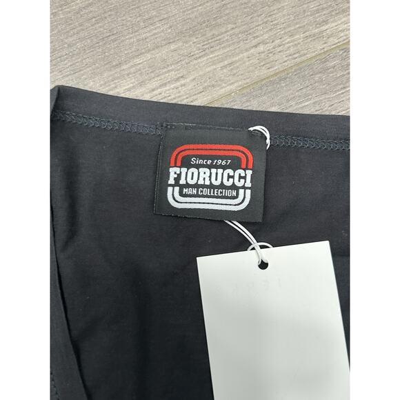 NWT Fiorucci Womens Black Blue Big Letter Logo Graphic Tshirt V Neck Size Small - Picture 5 of 8